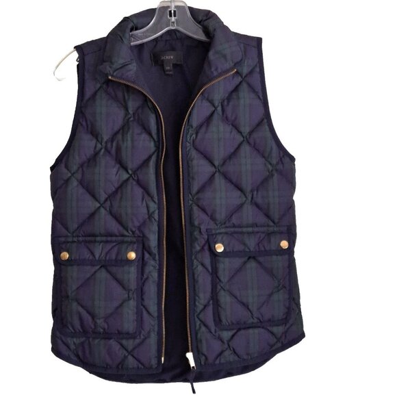 J.CREW Jackets & Blazers - J Crew Vest Women's XXS Sleeveless Plaid Full Zip Down-Fill Quilted Blue Green